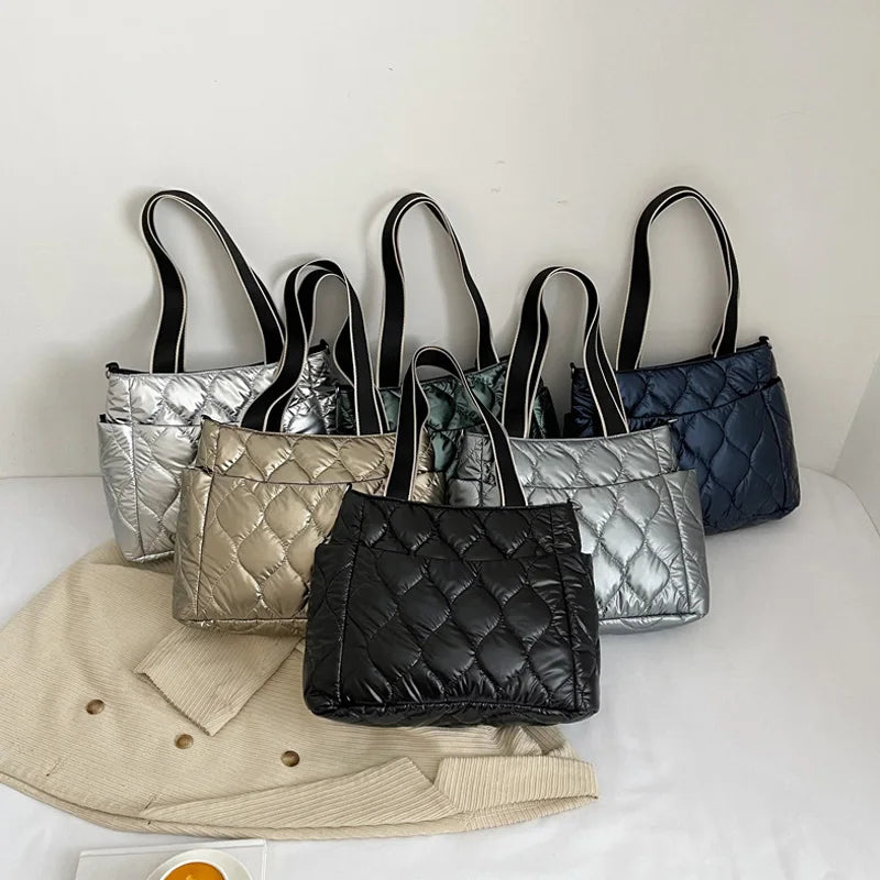 Winter Down Cotton Shoulder Bag Nylon Ladies Handbags Large Crossbody Bags Tote