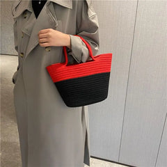 Winter Colorblock Handbag Tide Hand-Woven Beach Bag