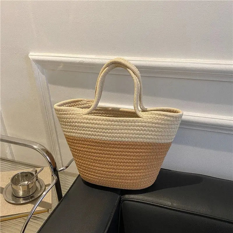 Winter Colorblock Handbag Tide Hand-Woven Beach Bag