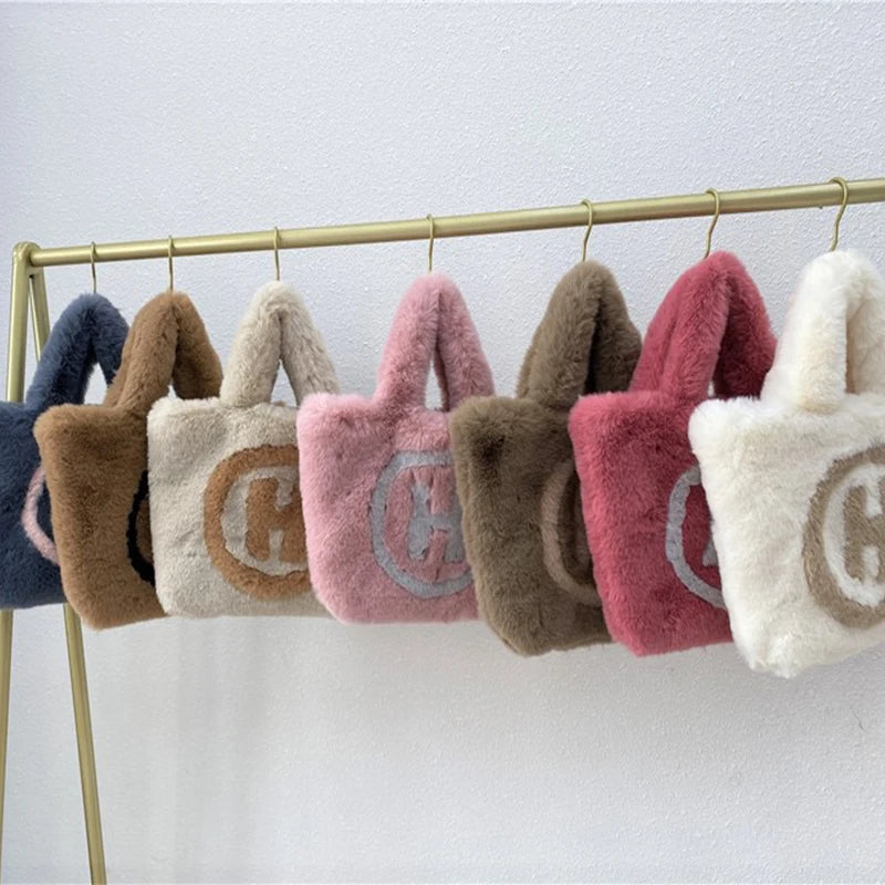 Plush Winter Shoulder Bag Chain Handbag Messenger Soft Warm Bag
