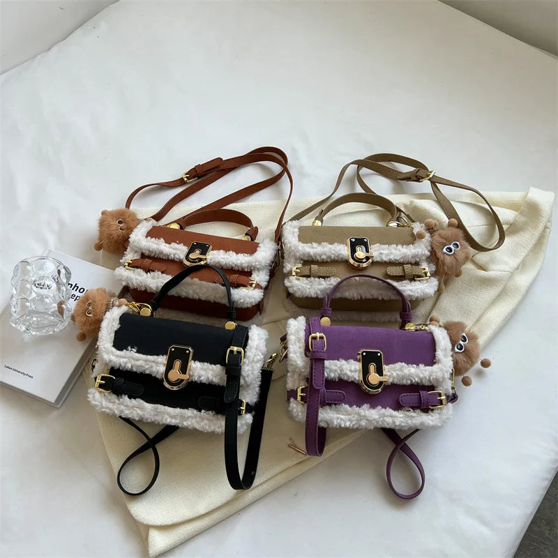 Winter Plush Bags Women Handbags Doll Shoulder Messenger Bag