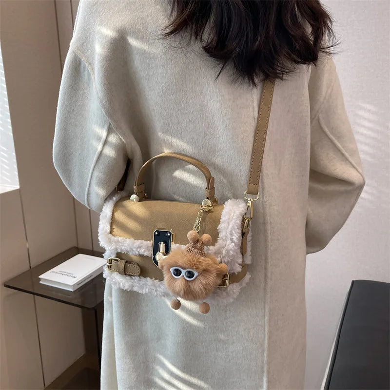 Winter Plush Bags Women Handbags Doll Shoulder Messenger Bag