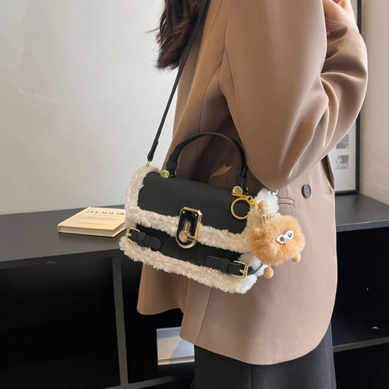 Winter Plush Bags Women Handbags Doll Shoulder Messenger Bag