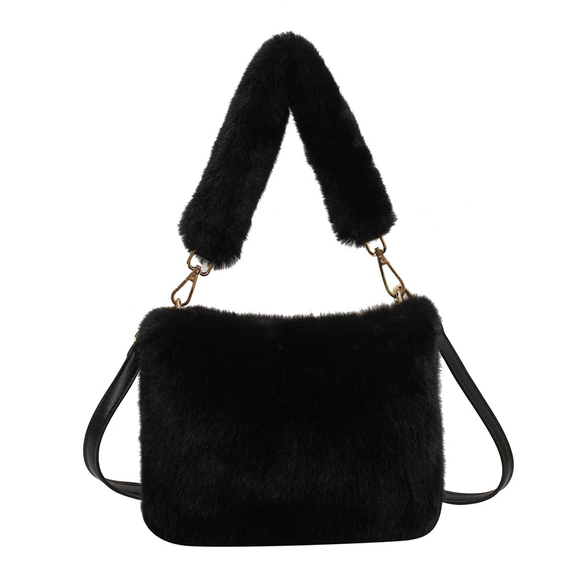 Winter Soft Faux Fur Crossbody Bag Plush Fluffy Shoulder Bag Female Handbag