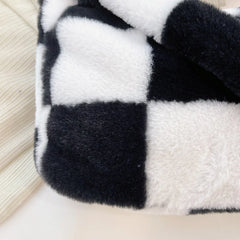 Winter Plush Checkered Print Shoulder Bag Women Contrast Shopping Bags