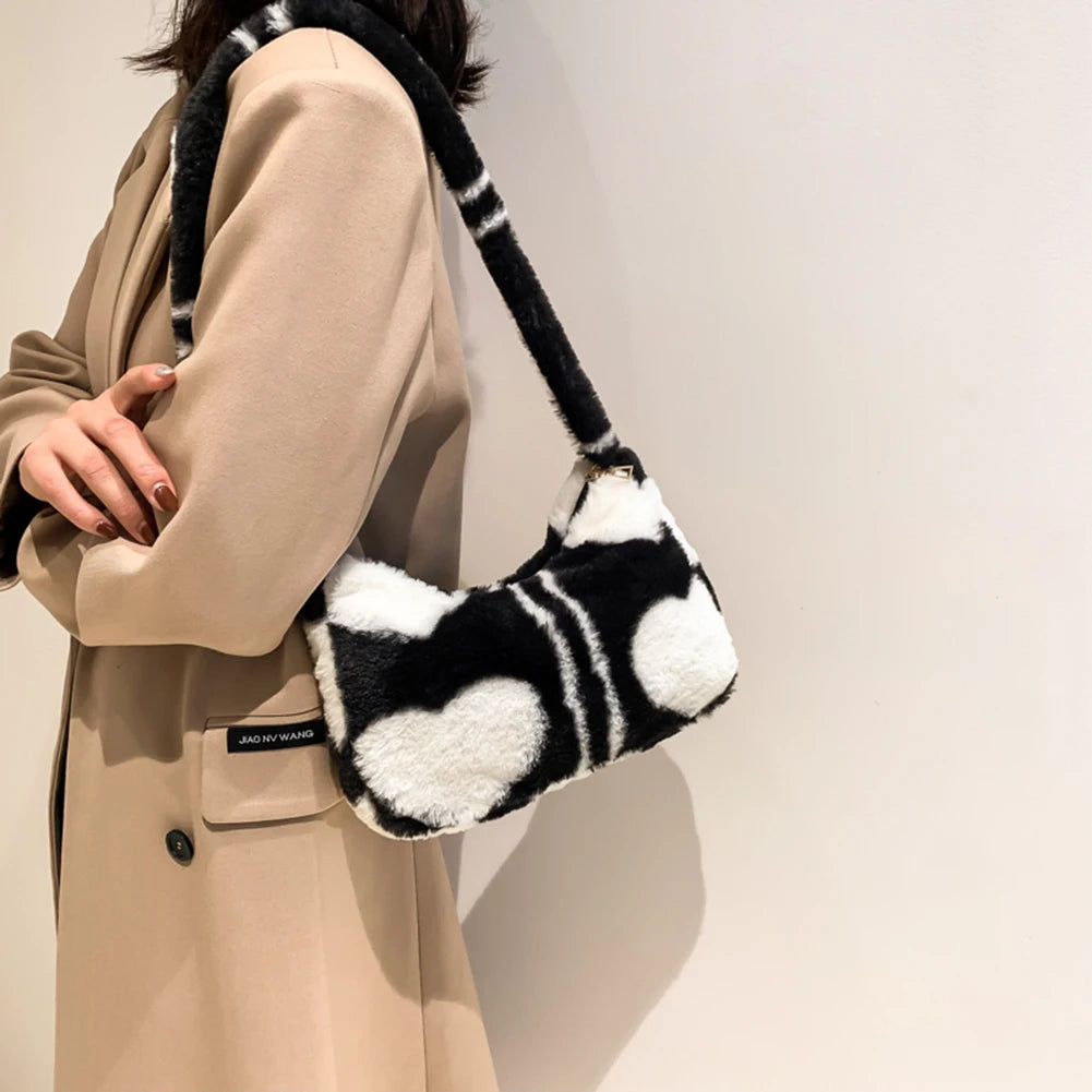 Soft Warm Love Heart Printed Winter Tote Bag