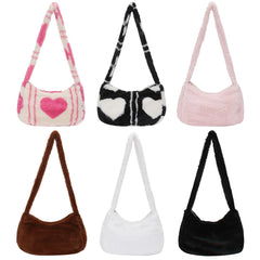 Soft Warm Love Heart Printed Winter Tote Bag