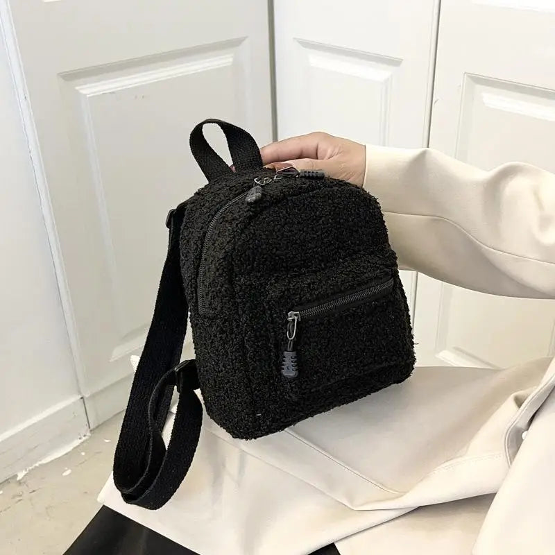 Winter Plush Mini Backpacks Women Retro Soft Portable All-match Backpack