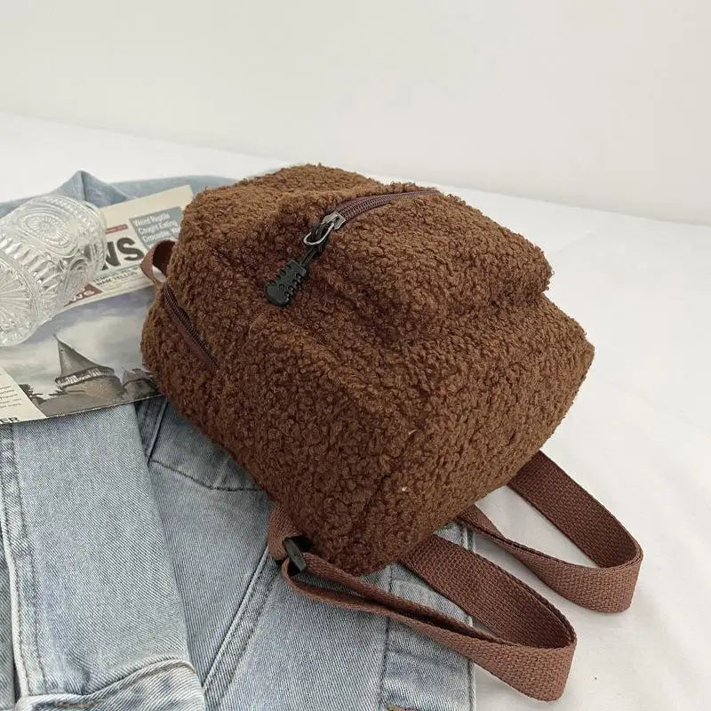 Winter Plush Mini Backpacks Women Retro Soft Portable All-match Backpack