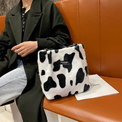 Winter Leopard Print Plush Mini Bag Women Shoulder Bucket Bags Hasp Velvet