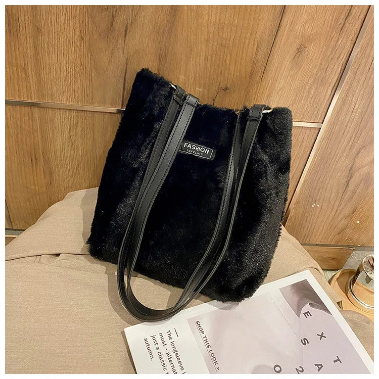 Winter Leopard Print Plush Mini Bag Women Shoulder Bucket Bags Hasp Velvet