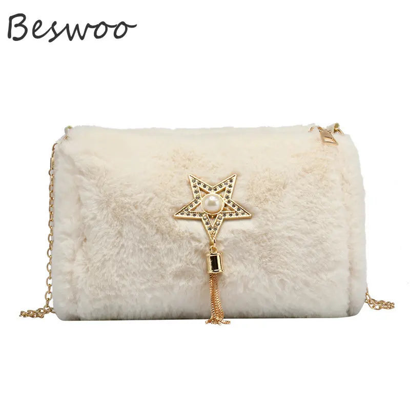 Winter Plush Women's Crossbody Bag Faux Fur Purses Casual Square Bag