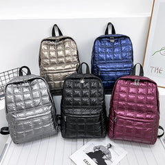 Quilted Plaid Women's Backpack Down Casual Female Backpack