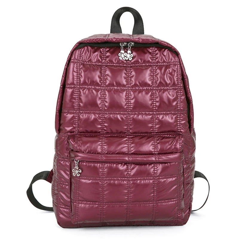 Quilted Plaid Women's Backpack Down Casual Female Backpack