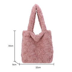 Winter Rose Pink Plush Shoulder Bag Fluffy Tote Underarm Handbag