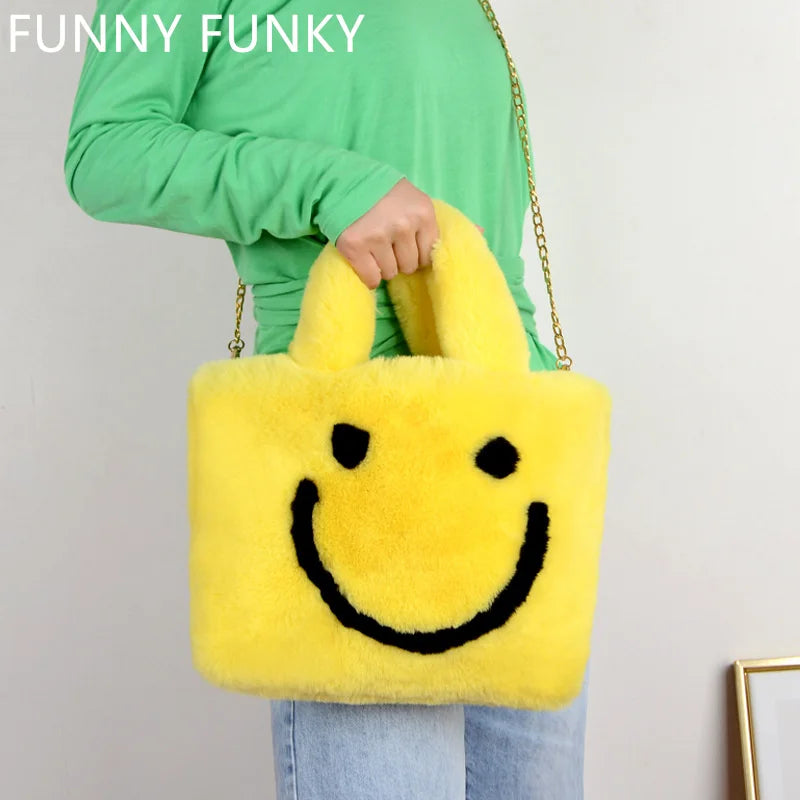 Winter Smile Faux Rabbit Fur Shoulder Bag Chain Crossbody Bag