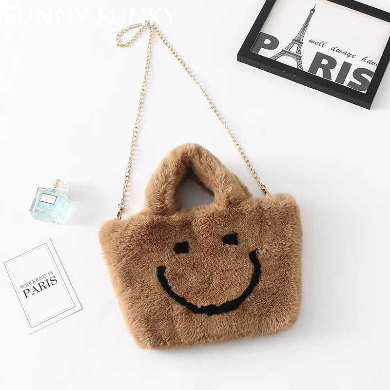 Winter Smile Faux Rabbit Fur Shoulder Bag Chain Crossbody Bag