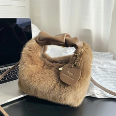 Winter Soft Faux Fur Women Bags Handle Lady HandBag Warm Plush Wrist Bags