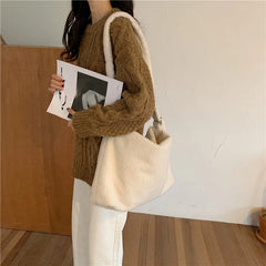Winter Soft Lamb Faux Fur Ladies Shoulder Bag Large Capacity Female Casual