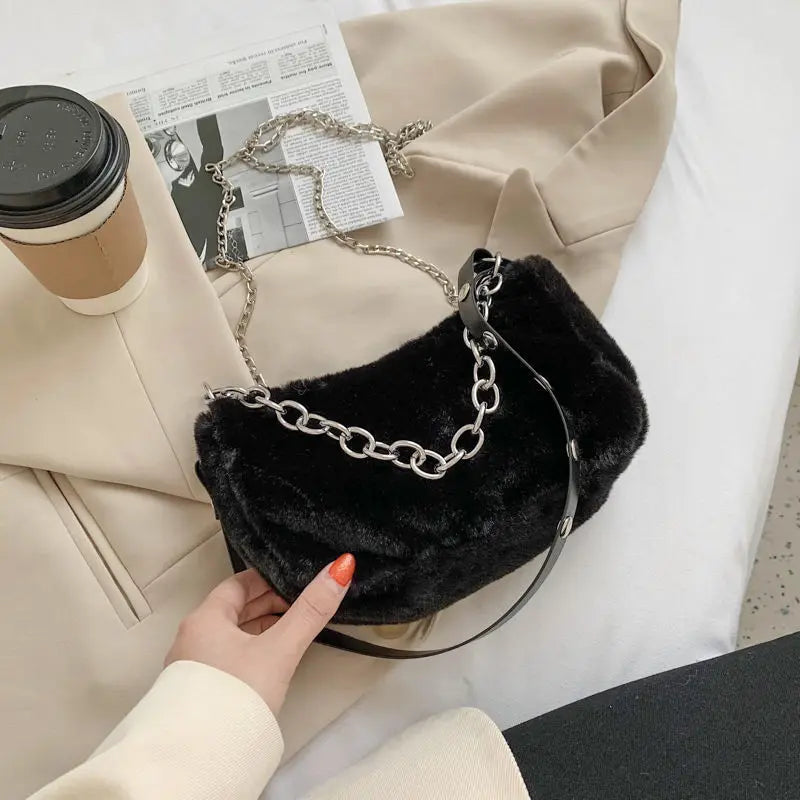 Soft Plush Women Shoulder Messenger Bag Furry Crossbody Chain Purse Handbag