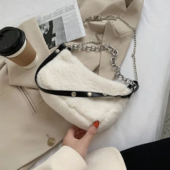 Soft Plush Women Shoulder Messenger Bag Furry Crossbody Chain Purse Handbag