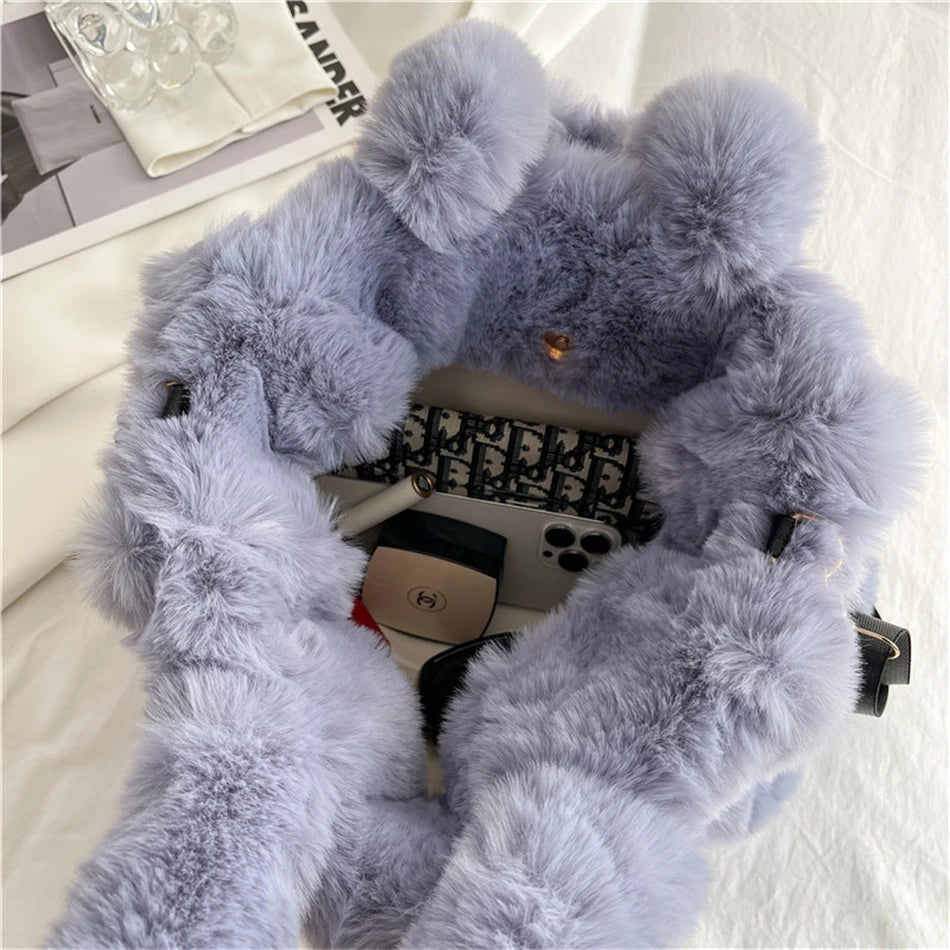 Soft Plush Women's Tote Bag Faux Fur Shoulder Crossbody Bags