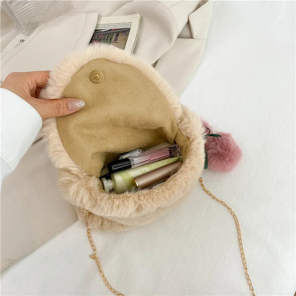 Soft Plush Furry Handbag Women Mini Tote Purses Ladies Fluffy Faux Fur Bag