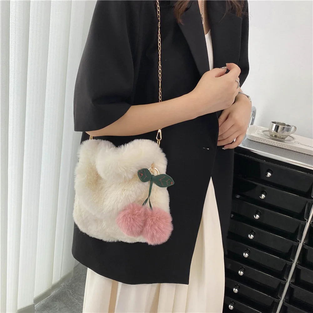 Soft Plush Furry Handbag Women Mini Tote Purses Ladies Fluffy Faux Fur Bag