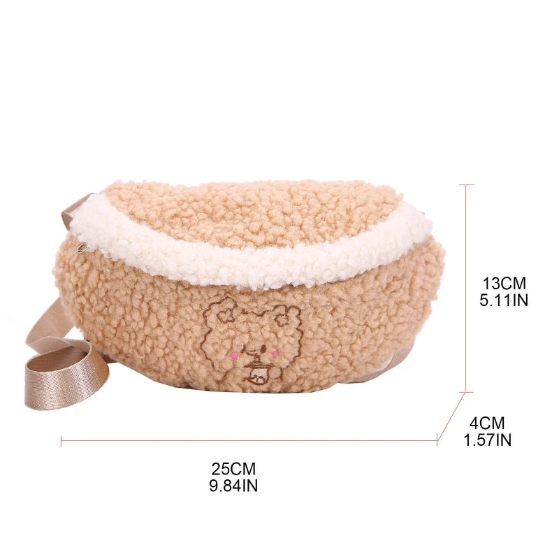 Winter Soft Warm Belt Chest Bag Embroidered Plush Waist Bag For Women
