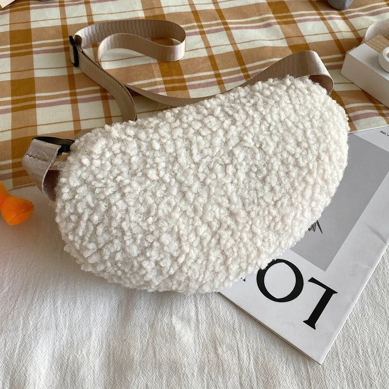 Winter Soft Warm Belt Chest Bag Embroidered Plush Waist Bag For Women