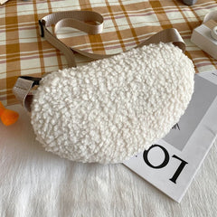 Winter Soft Warm Belt Chest Bag Embroidered Plush Waist Bag For Women