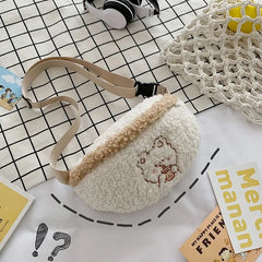 Winter Soft Warm Belt Chest Bag Embroidered Plush Waist Bag For Women