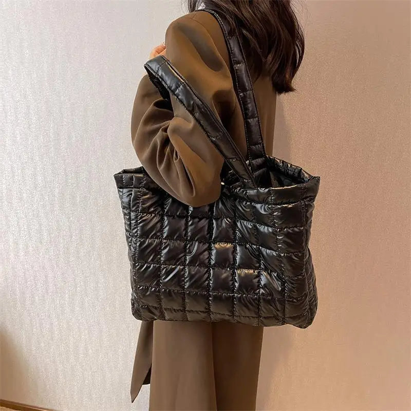 Winter Space Cotton Tote Women Large Capacity Padded Shoulder Bag