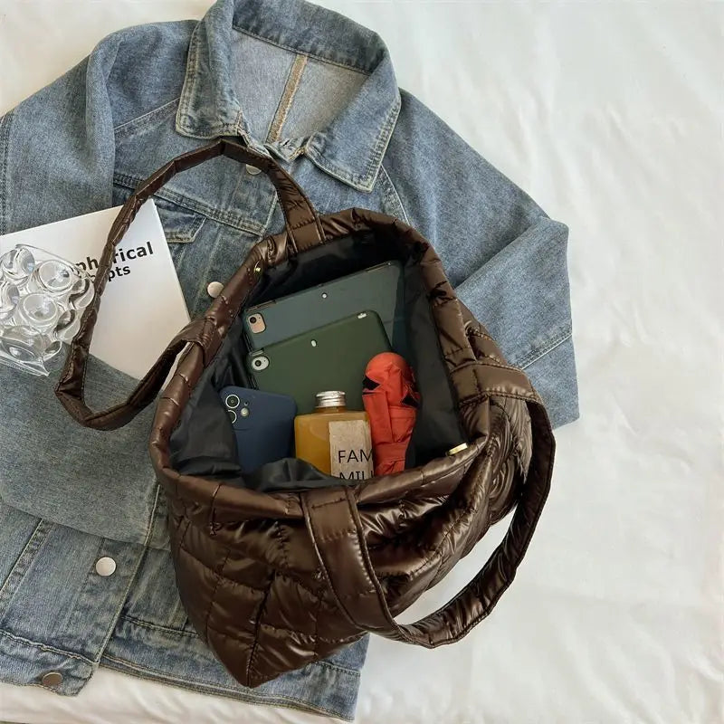 Winter Space Cotton Tote Women Large Capacity Padded Shoulder Bag