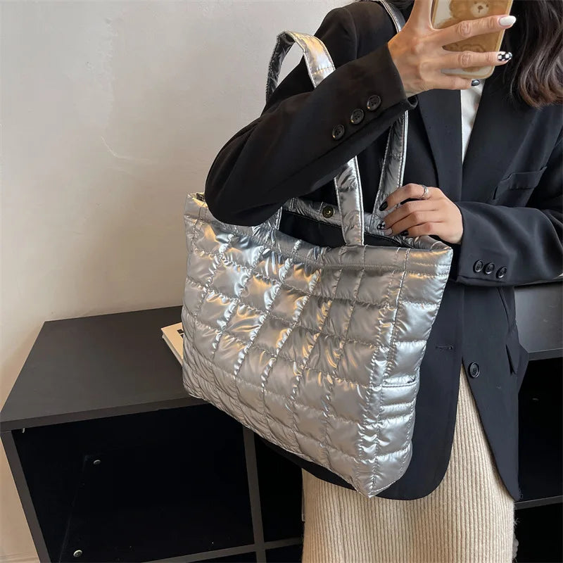 Winter Space Cotton Tote Women Large Capacity Padded Shoulder Bag