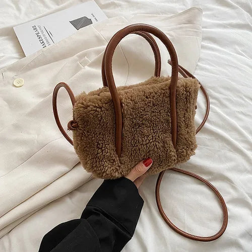 Winter Teddy Curl Plush Tote Bag