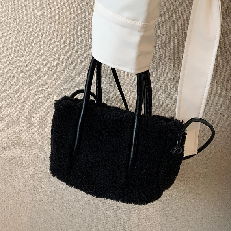 Winter Teddy Curl Plush Tote Bag
