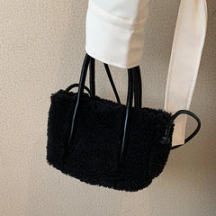 Winter Teddy Curl Plush Tote Bag