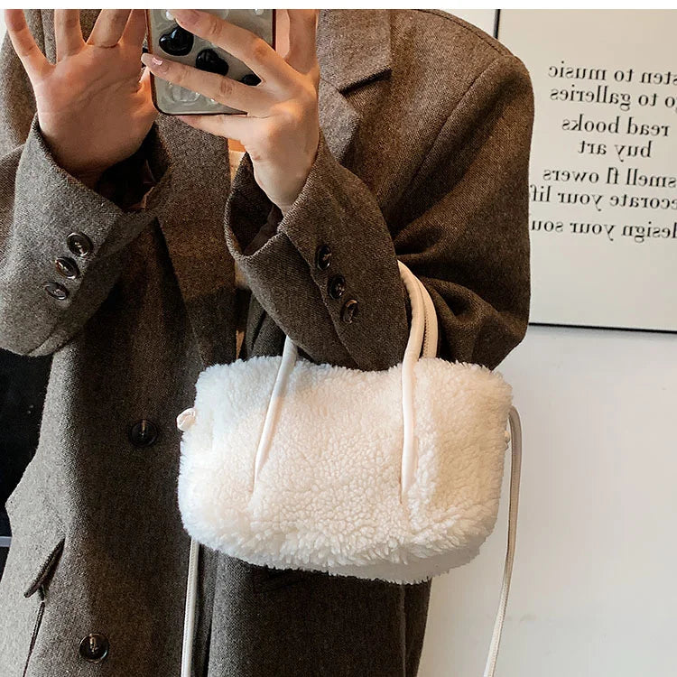 Winter Teddy Curl Plush Tote Bag