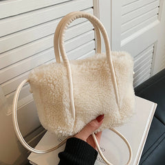 Winter Teddy Curl Plush Tote Bag