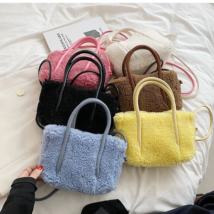 Winter Teddy Curl Plush Tote Bag