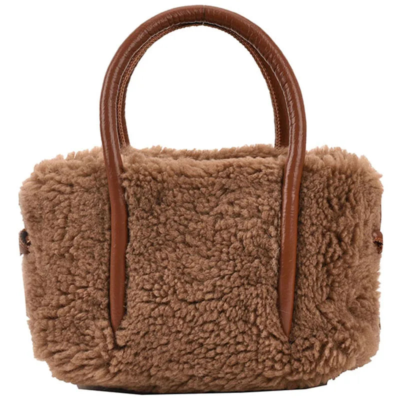 Winter Teddy Curl Plush Tote Bag