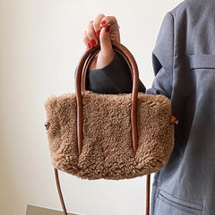 Winter Teddy Curl Plush Tote Bag