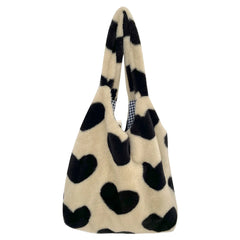 Soft Plush Love Heart Top-handle Bag for Women Girls