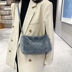 Winter Plush Rhombus Faux Fur Handbag Tote Purse Ladies Shoulder Bag