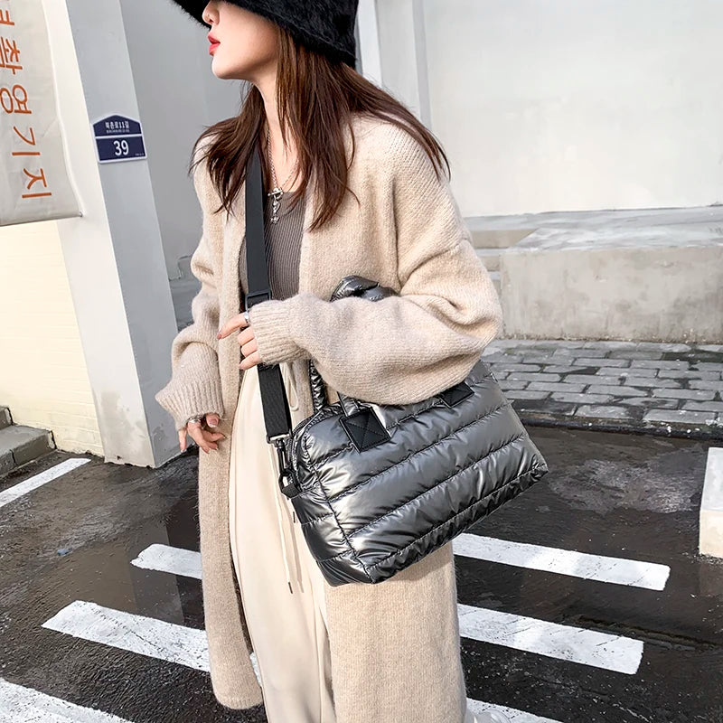 Winter Warm Down Satchel Space Women's Shoulder Bag Nylon Quilted