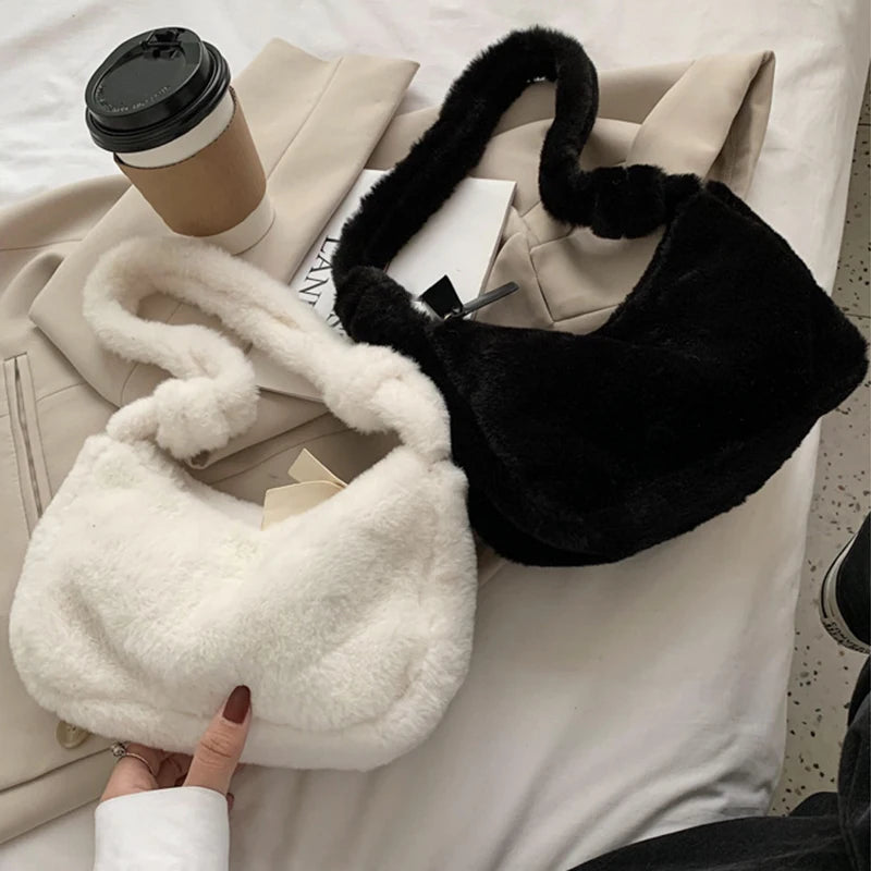 Winter Women Bag Faux Fur Solid Female Shoulder Bags