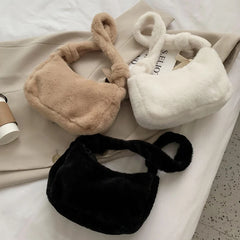 Winter Women Bag Faux Fur Solid Female Shoulder Bags Underarm Ladies