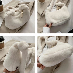 Winter Women Bag Faux Fur Solid Female Shoulder Bags Underarm Ladies