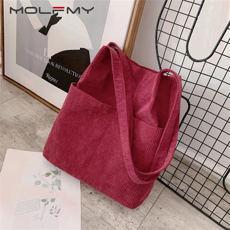 Winter Women Corduroy Handbag Canvas Shoulder Bag Casual Tote Crossbody Shopper